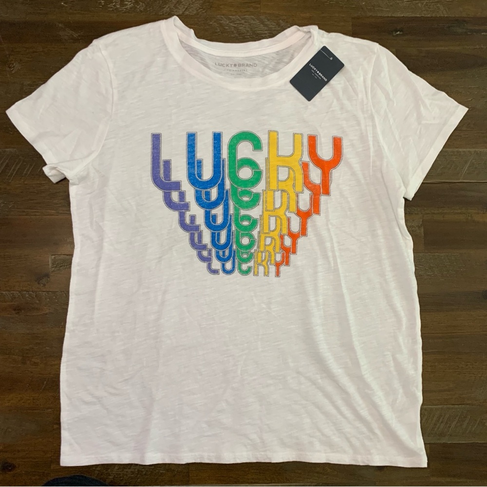 Lucky Brand rainbow pride LUCKY tee shirt. New with tags. LBGTQ+ NEW - Picture 2 of 8